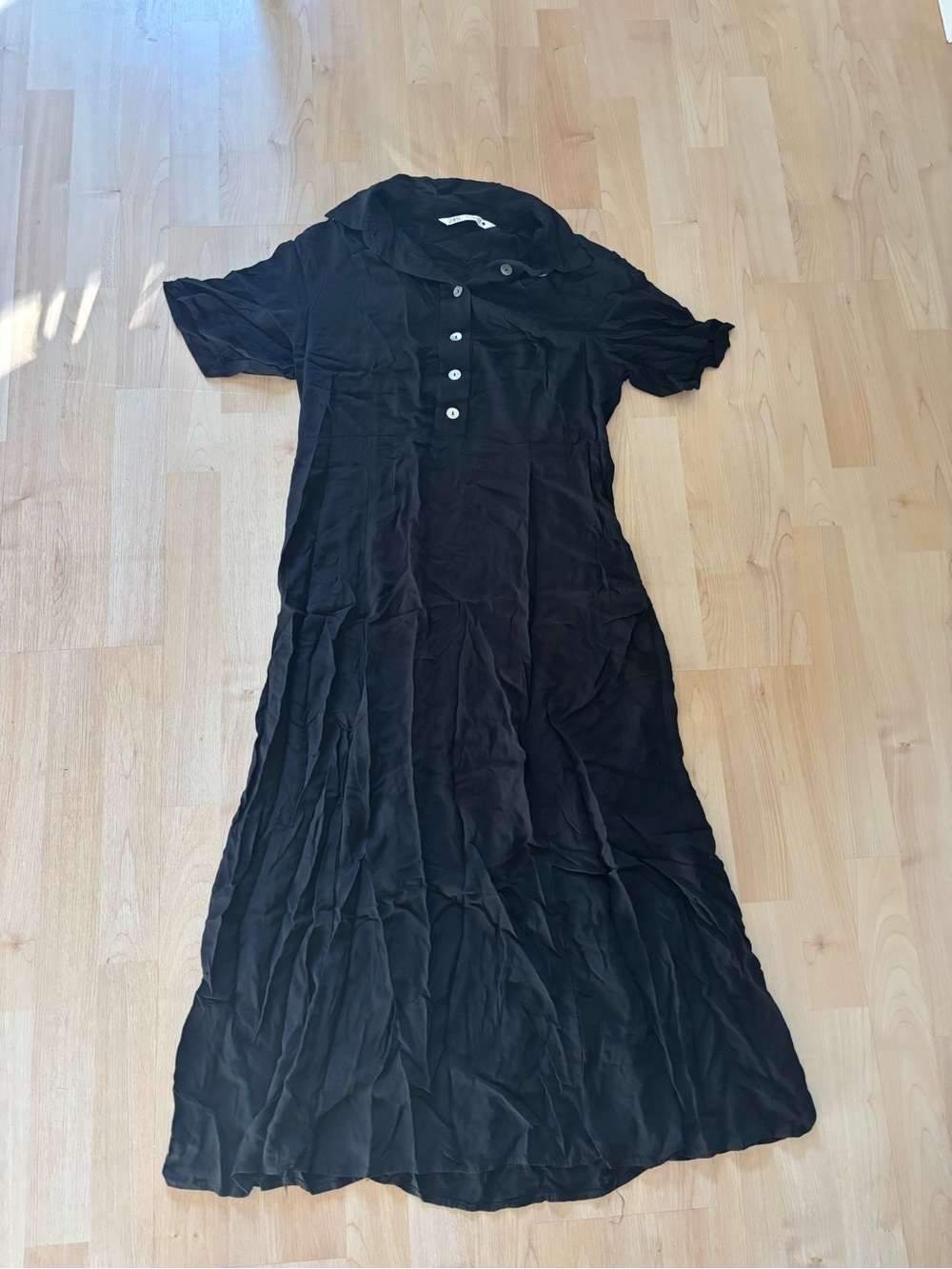 Zara Black Button-Front Maxi Dress L